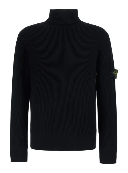 Pulover Black Sweater with high collar and logo patch on the sleeve in Men