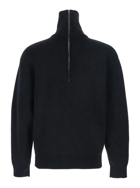 Pulover Black Turtleneck Sweater with Rear Half Zip Closure in Cotton Blend Stretch Woman
