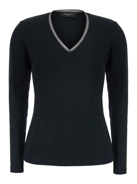 Pulover Black V-neck Sweater in Cotton for Women