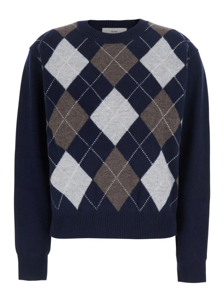 Pulover Blue Crewneck sweater with argyle motif on the front in wool for women