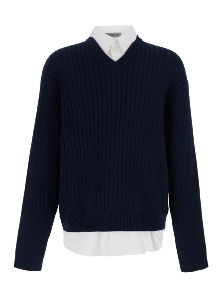 Pulover blue sweater with multi-layer design in cotton Men