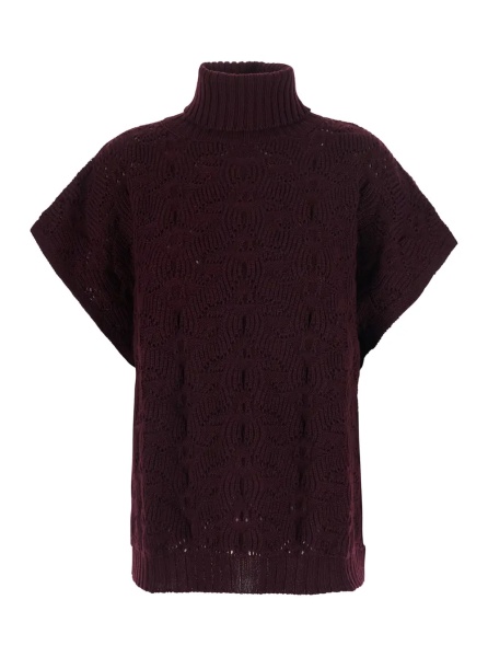 Pulover Brown High-neck sweater with wide short sleeves in Blend wool women
