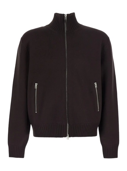 Pulover brown Sweater with high collar and ribbed design in Cotton Blend for men