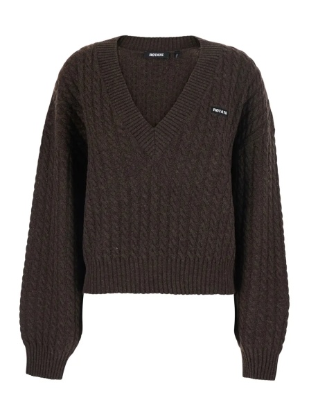 Pulover Brown Sweater with V-Neck and Cable Knit in Wool and Cashmere for Women