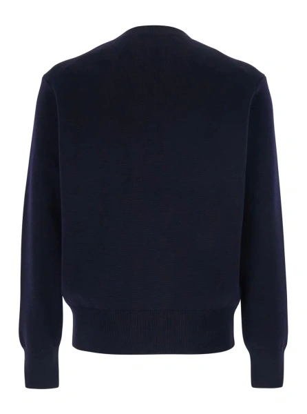 Pulover Crewneck Sweater with ADC Embroidery on the Front in Wool Blend Blue Men