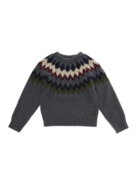 Pulover Crewneck sweater with geometric embroidery in wool blend boy