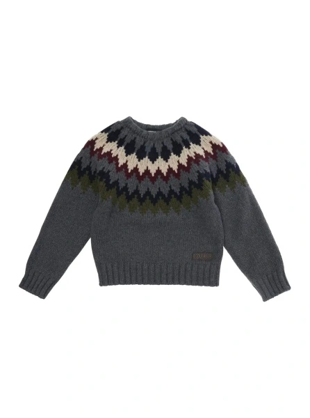 Pulover Crewneck sweater with geometric embroidery in wool blend boy
