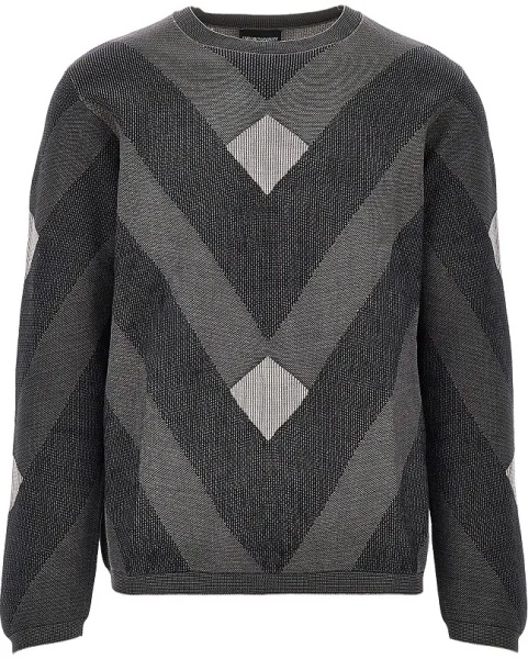 Pulover Emporio Armani gri din bumbac si jacquard