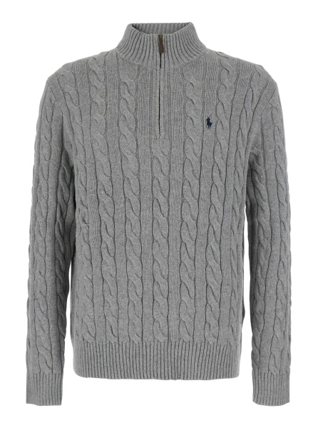 Pulover Gray Sweater with half zip on the front and Pony logo on the front in cotton for men