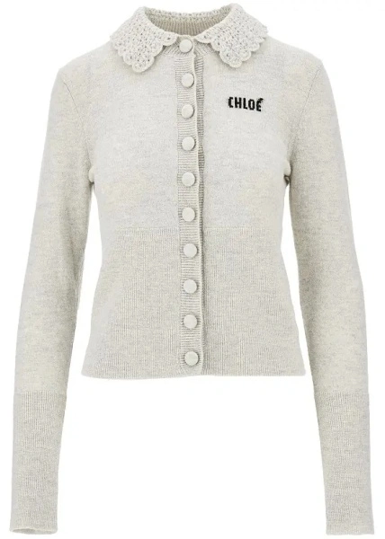 Pulover Guipure collar wool cardigan