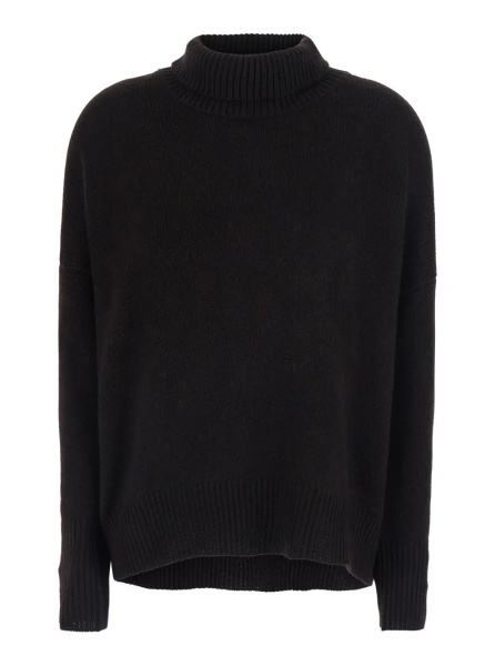 Pulover 'Heidi' Black Sweater with High Neck and Ribbed Finishes in Cashmere for Women