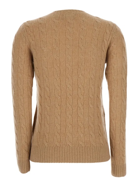Pulover 'Julianna' Beige Sweater with Round Neck and Pony Embroidery in Wool and Cashmere Women