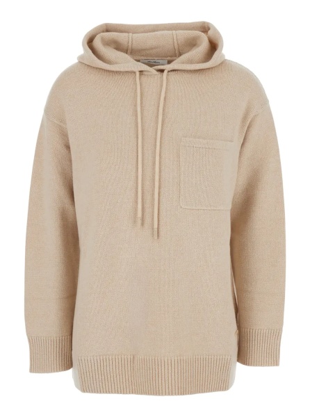 Pulover 'Liana' Beige Sweater with Drawstring Hood and Dropped Shoulders in Cashmere Woman