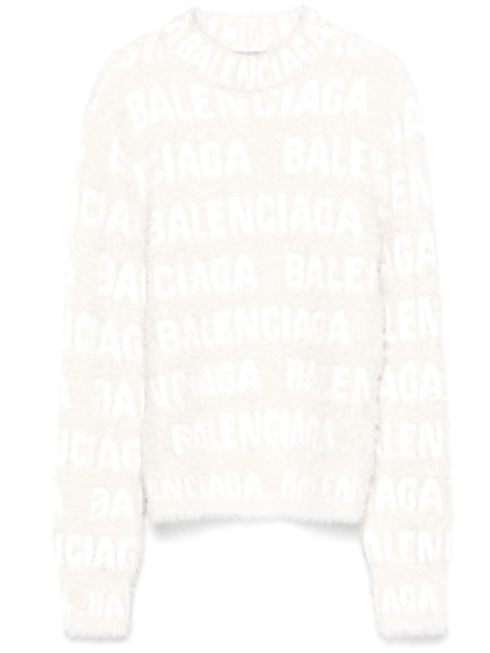 Pulover tricotat Balenciaga alb