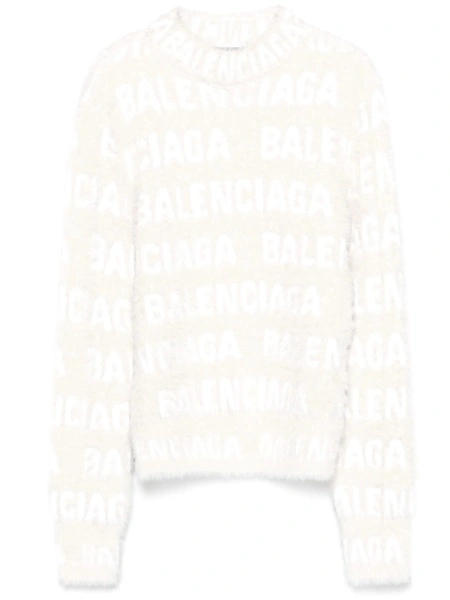 Pulover tricotat Balenciaga alb