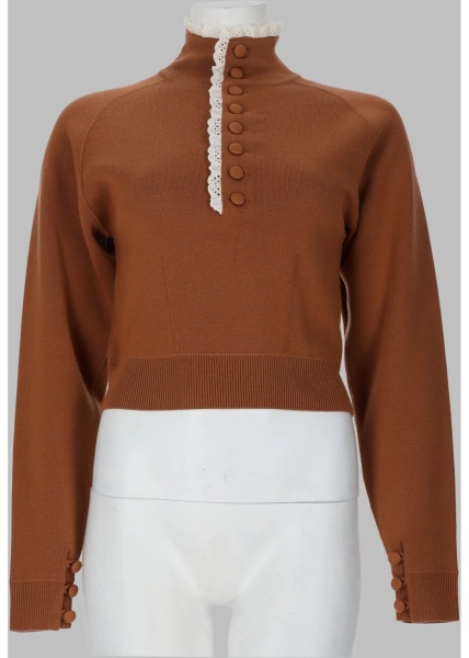 Pulovere Pullover A Collo Alto In Maglia Di Lana E Pizzo