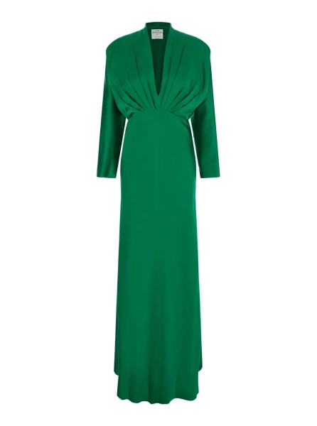 Rochie lunga forte_forte verde din matase si satin