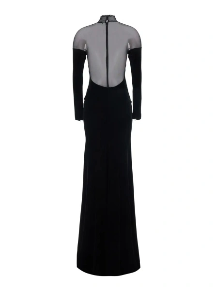 Rochii black Long dress with high neck and metal bracelets with logo in fabric for women