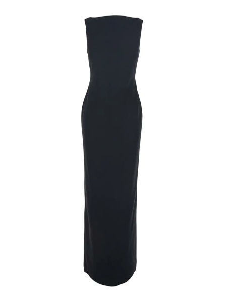 Rochii Black Long Dress with Square Neckline and Cut Out on the Back in Fabric Woman