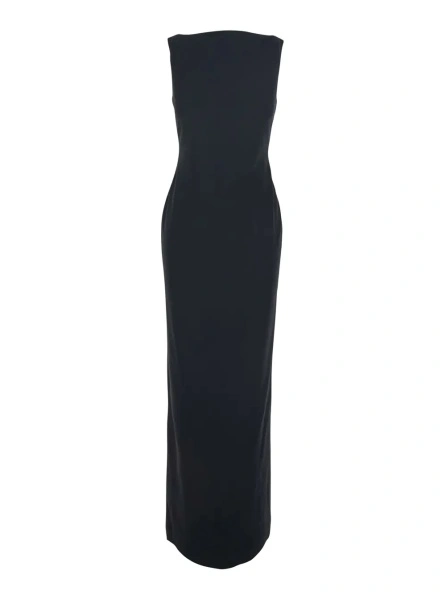 Rochii Black Long Dress with Square Neckline and Cut Out on the Back in Fabric Woman