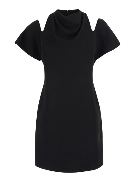 Rochii Black Short dress with round neck and cut-out on the shoulders in silk blend for women