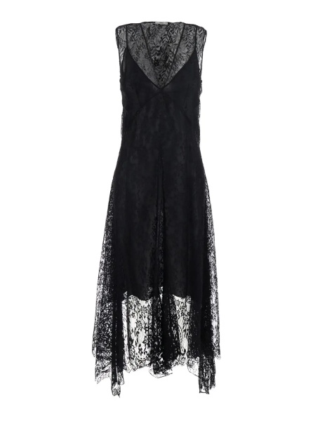 Rochii Black Sleeveless Dress with Lace Embroidery in Silk for Women