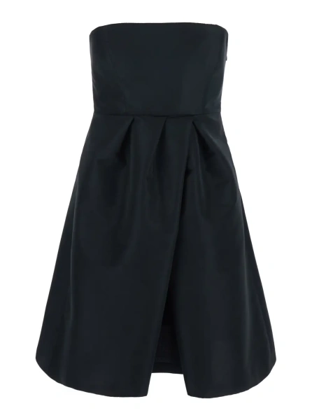 Rochii Black Sleeveless Off-shoulder Dress with Draping on the Front in Tech Fabric for Women