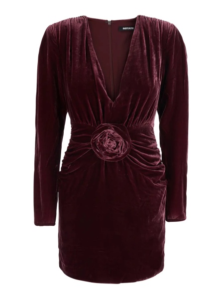 Rochii Bordeaux Mini dress with V-neck and floral detail on the front in velvet for women