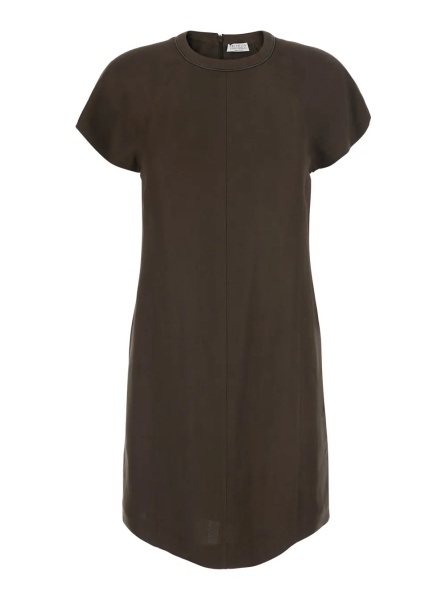 Rochii Brown Dress with Monil Detail on the Front in Viscose Blend for Women