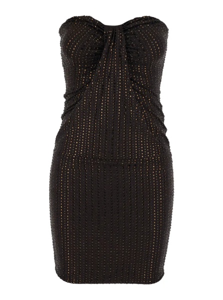 Rochii Brown Mini Dress with Sweetheart Neckline and All-Over Sequins in Tech Fabric for Women