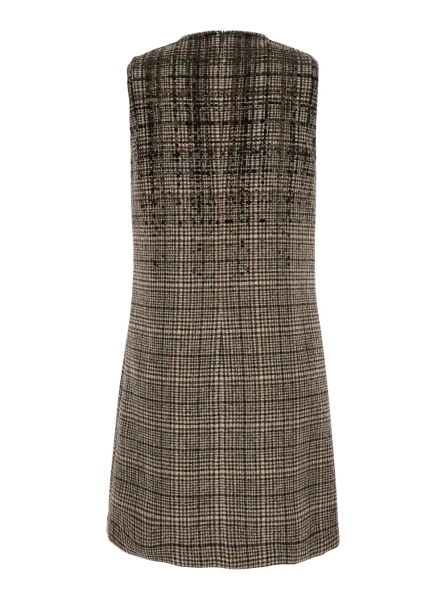 Rochii Brown Sleeveless dress with round neckline and all-over check motif in wool blend for women