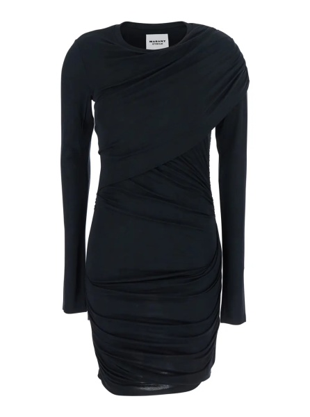 Rochii 'Denise' Black Dress with Round Neckline and Ruffle Design in Fabric woman