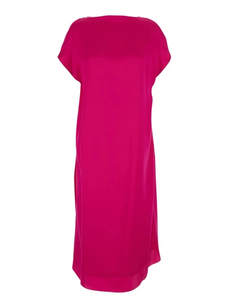 Rochii 'Diria' Pink Midi Dress with V-Neck on the Back and Short Sleeves in Silk for Women