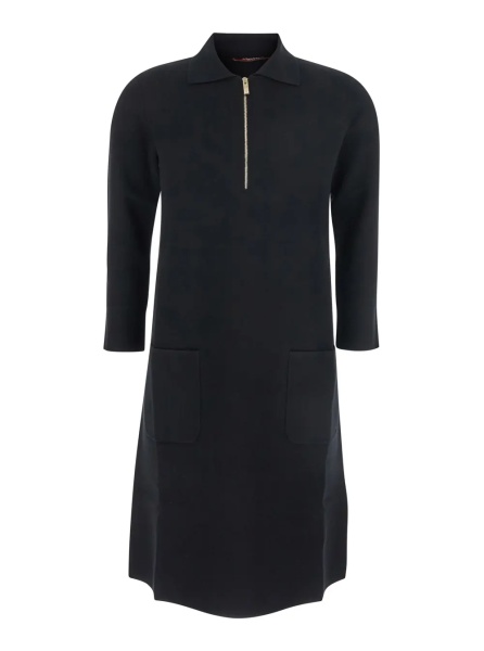 Rochii 'Ere' Black Dress with Front Zip Closure and Two Front Patch Pockets in Viscose Blend Woman