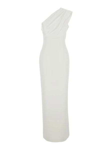 Rochii 'Gracie' White long dress with One-Shoulder Design and Draping in Tech Fabric for Women