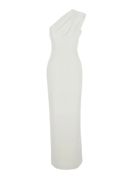 Rochii 'Gracie' White long dress with One-Shoulder Design and Draping in Tech Fabric for Women