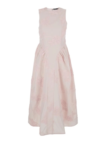 Rochii Long Dress Sleeveless with Round Neck and All-Over Floral Embroidery in Stretch Tech Fabric Pink Women