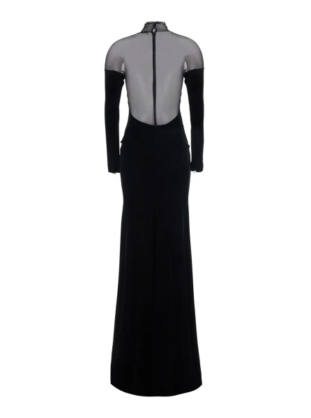 Rochii Long velvet dress with V-neck and long sleeves, in velvet, black, woman