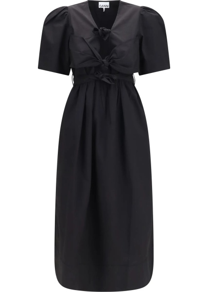 Rochii Midi Dress with bows and puff shoulders