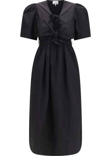 Rochii Midi Dress with bows and puff shoulders