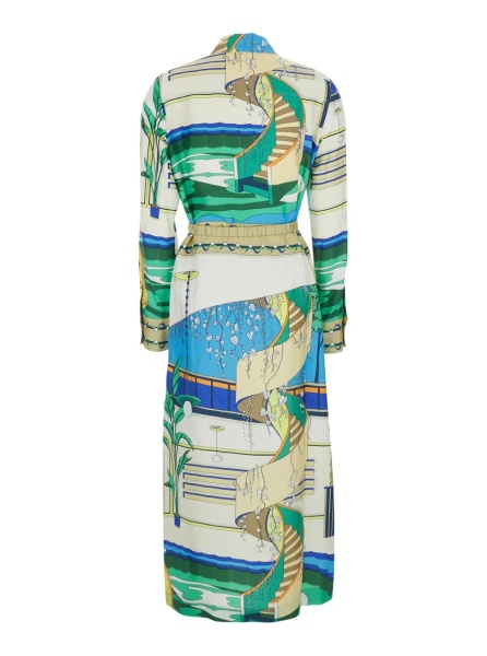 Rochii multicolor Long dress with waist belt and all-over print in silk for women