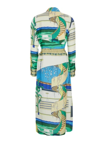 Rochii multicolor Long dress with waist belt and all-over print in silk for women
