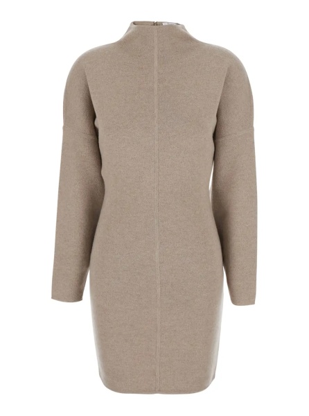 Rochii MXS RACCONTO Dress with long sleeves and V-neck in Beige Tech Fabric for women