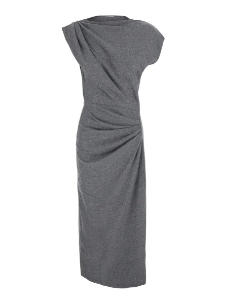 Rochii 'NAERYS' Grey Long dress with asymmetric design and all-over ruching in fabric for women