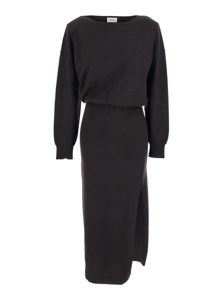 Rochii P.A.R.O.S.H. Brown Dress with Boat Neck in Wool and Cashmere Blend Woman