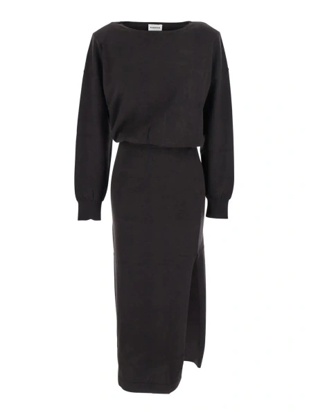 Rochii P.A.R.O.S.H. Brown Dress with Boat Neck in Wool and Cashmere Blend Woman
