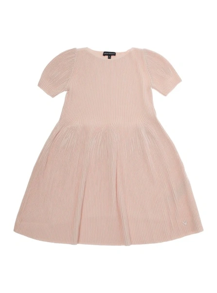 Rochii Pink Round neck dress with short sleeves and ribbed knit in cotton girl