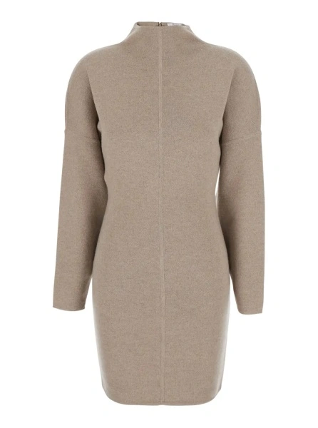 Rochii 'Racconto' Beige dress with high neck and zip closure at the back in wool and cashmere for women