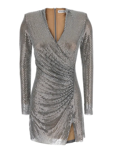Rochii silver colored Dress with draping and applied jewels all-over in Tech Fabric Women