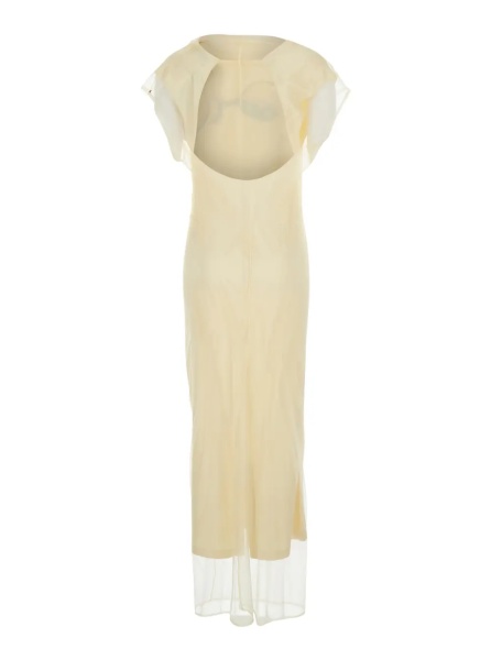 Rochii 'Viale' Yellow Long Dress with Floral Motif on the Front and Round Neckline on the Back in Stretch Tech Fabric for Women